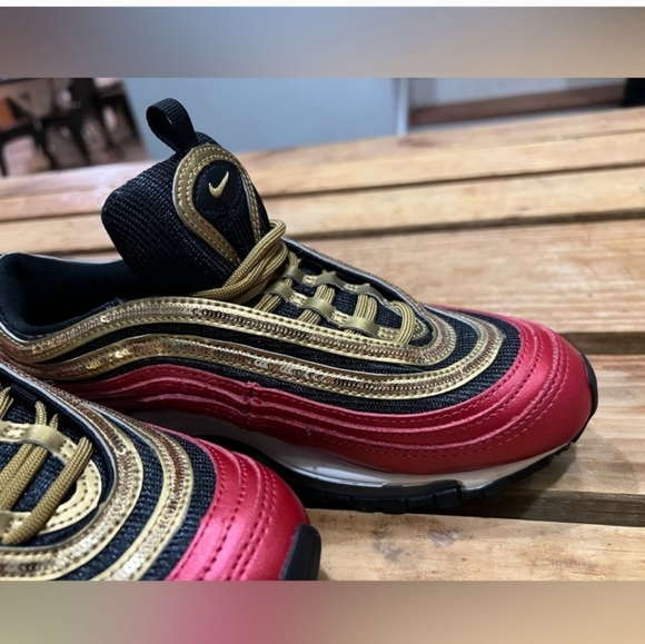 NWOT Nike Air Max 97 Red and Gold Sequins - Picture 6 of 8